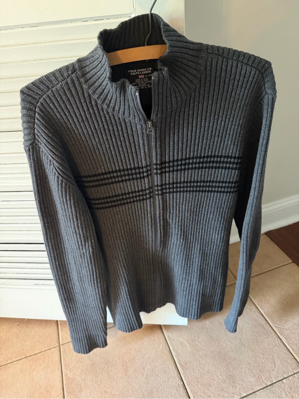 Polo Jeans Co Ralph Lauren Mens XL Gray Ribbed Full Zip Sweater